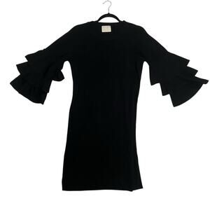 All:Row Women's Black Ruffle Sleeve Sweater Dress Size Small